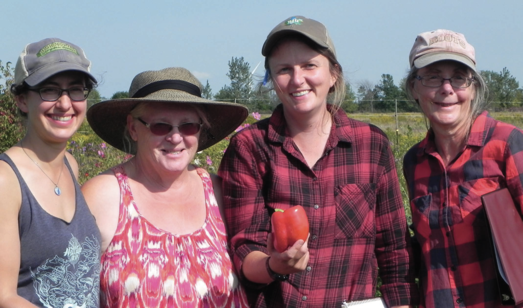 Ontario breeders of the Renegade pepper, from the left are Rebecca Ivanoff, Greta Kryger, Annie Richard and Kathy Rothermel. Not pictured: Kim Delaney. Photos: Ecological Farmers Association of Ontario