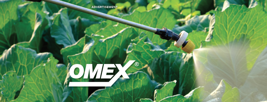 Image of field in the background with OMEX logo and the word "advertisement"