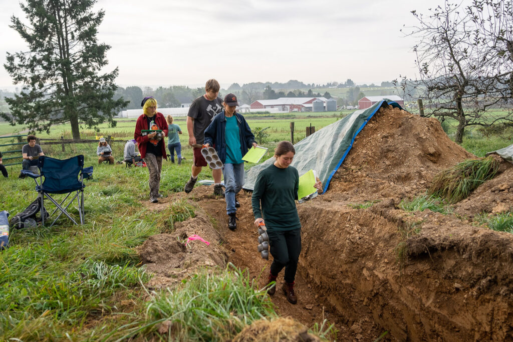 Participants make their way to their team’s designated sites to compete in the Northeast Regional Soil Judging Contest at the Rodale Institute. Credit: Rodale Institute 